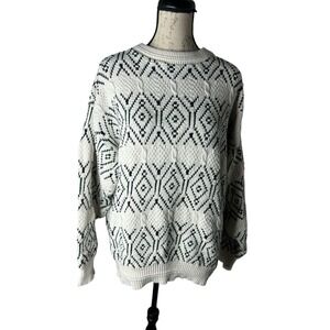 Vintage Jantzen Sweater Mens‎ Large Cream Fair Isle Geometric Knit Made USA 90s